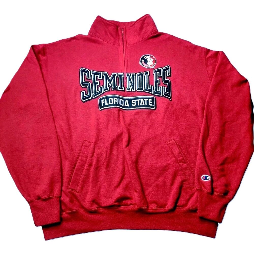 Champion Florida State Seminoles Quarter Zip Sweatshirt XL Red Fleece